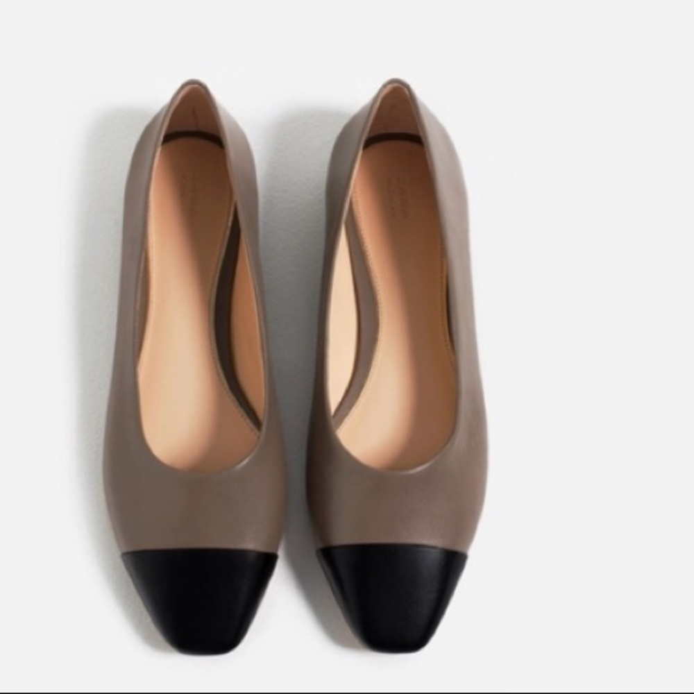 ZARA 100% LEATHER CAP TOE FLAT SHOES